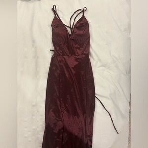 Windsor Burgundy Maroon Lace Up Back Maxi Dress Size S: NWT